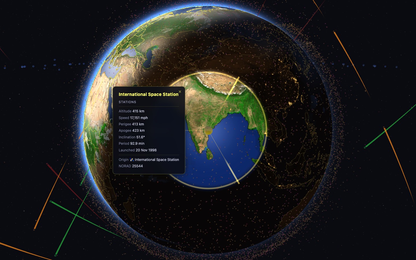 Follow mode locked to the International Space Station, with Earth turning beneath