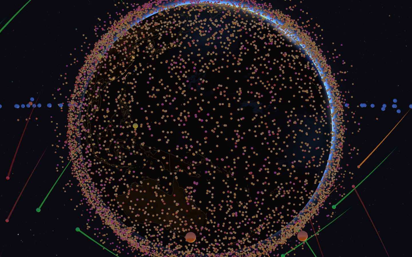 Dawn at orbital speed — satellites catching first light along the day/night terminator